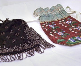Beaded Purses Cotton, satin, steal beads. These two purses are from a large collection of beaded purses owned by the Haverhill Historical Society.